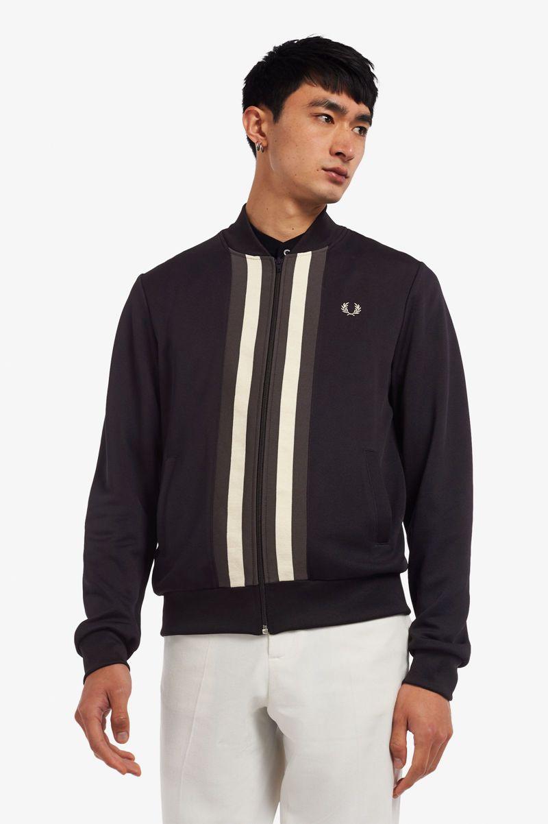 Navy Fred Perry Striped Panel Track Men\'s Jackets | PH 1254PJJQ